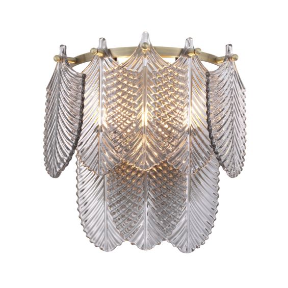 Glamorous light brushed brass wall lamp with a smoked glass textured design