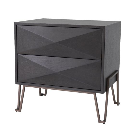 Eichholtz contemporary charcoal brown oak veneer bedside table