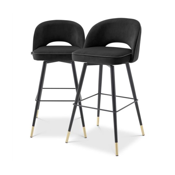 Luxurious Eichholtz black velvet bar stools