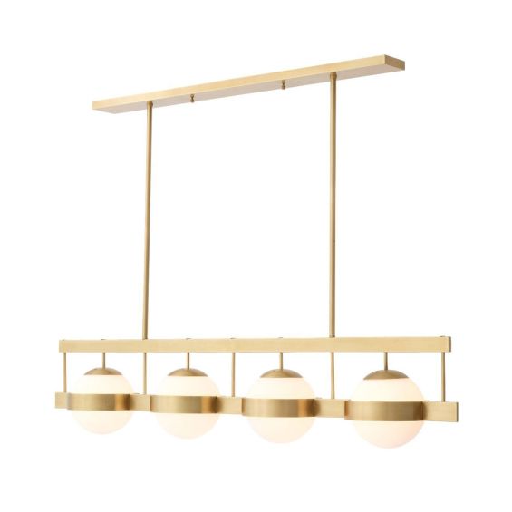 A luxurious brass and white glass chandelier