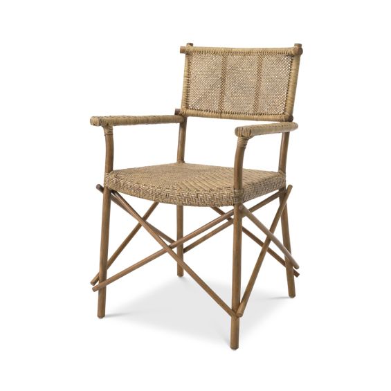 A stylish handwoven natural rattan armchair