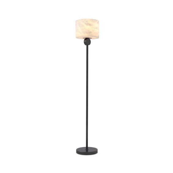 A fabulous bronze floor standing lamp with an alabaster lampshade