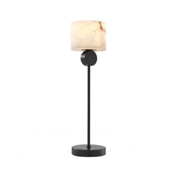 A stylishly elegant bronze table lamp with an alabaster lampshade