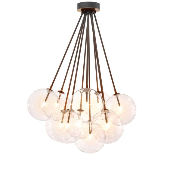 Eichholtz luxurious bronzed highlight finish ceiling lamp with multiple hanging clear glass globe lampshades