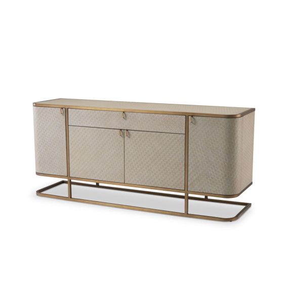 A contemporary dresser with washed oak veneer and brushed brass