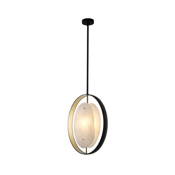 A luxurious gold and gunmetal pendant with alabaster details