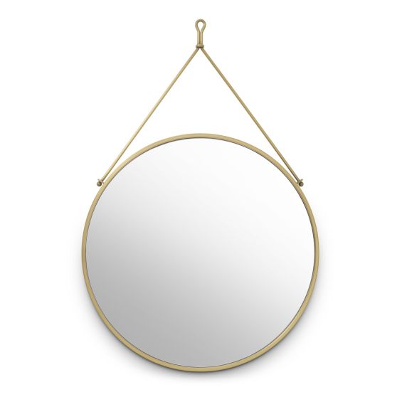Vintage style round wall mirror in brushed brass finish by Eichholtz