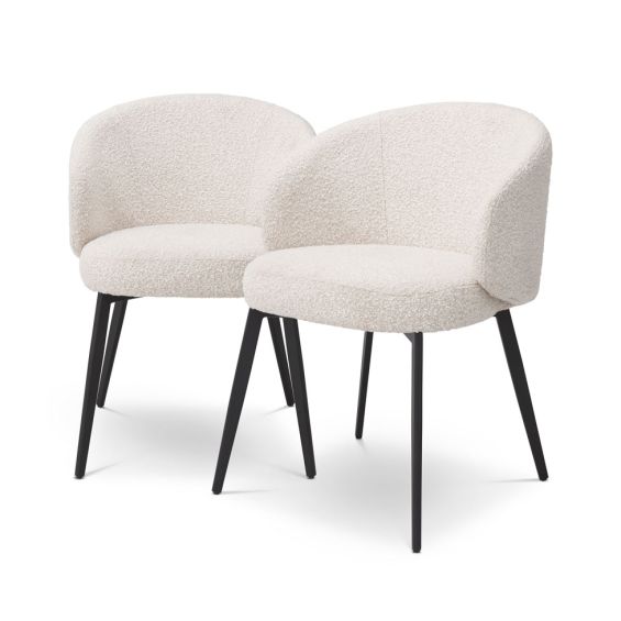 Set of two luxurious boucle upholstered dining chairs