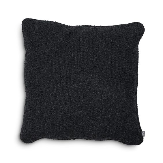 A luxuriously chic black boucle pillow filled with duck feathers