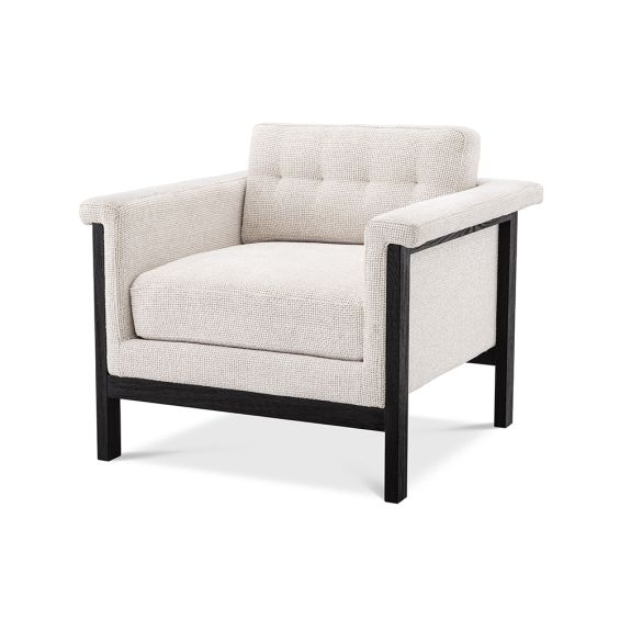 A luxurious accent chair by Eichholtz with a wooden black frame and Lyssa Off-White upholstery