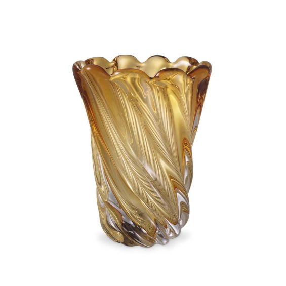 A handcrafted vase made from yellow glass.