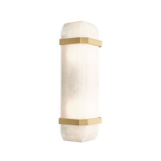 A fabulous crystal shaped wall lamp crafted from alabaster and adorned with brass strips