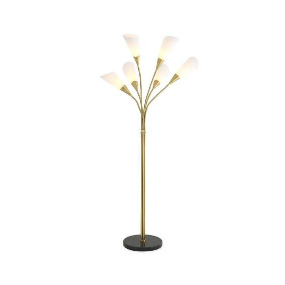 A fabulous six branched floor lamp in an antique brass and black marble