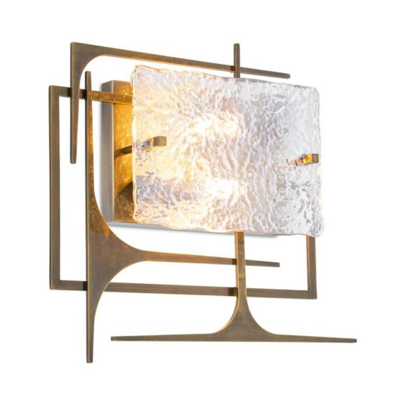 Illustrious geometric wall lamp with antique brass and hand-blown glass finish