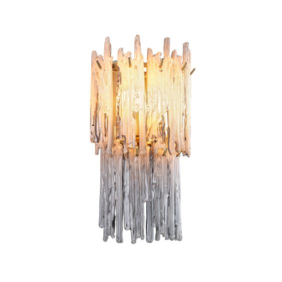 A spectacular wall lamp by Eichholtz featuring smoked glass icicles and a light brushed brass finish