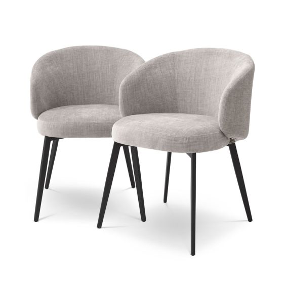 Sophisticated dining chairs with armrest, upholstered in sisley grey