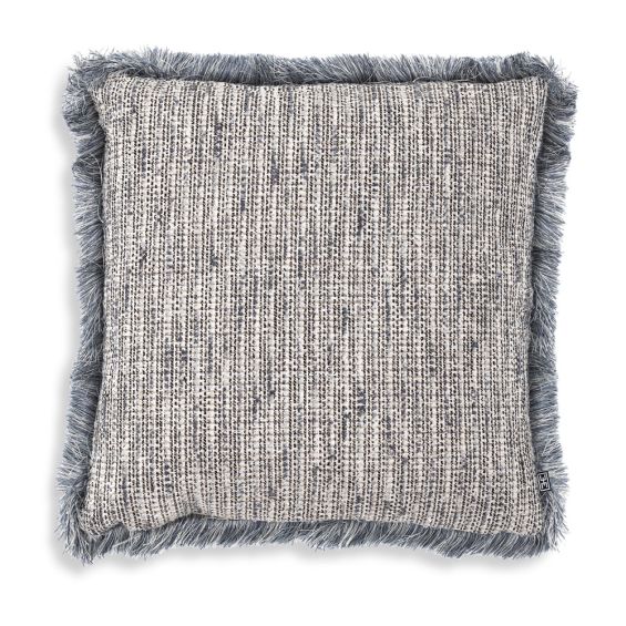 Cosy blue finish cushion with fringe detail