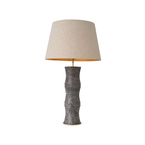 A sophisticated side lamp by Eichholtz with a grey marble base in the shape of a bamboo stem and fabric shade