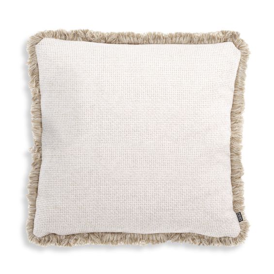 Delicate and inviting cushion with neutral colours and fringe