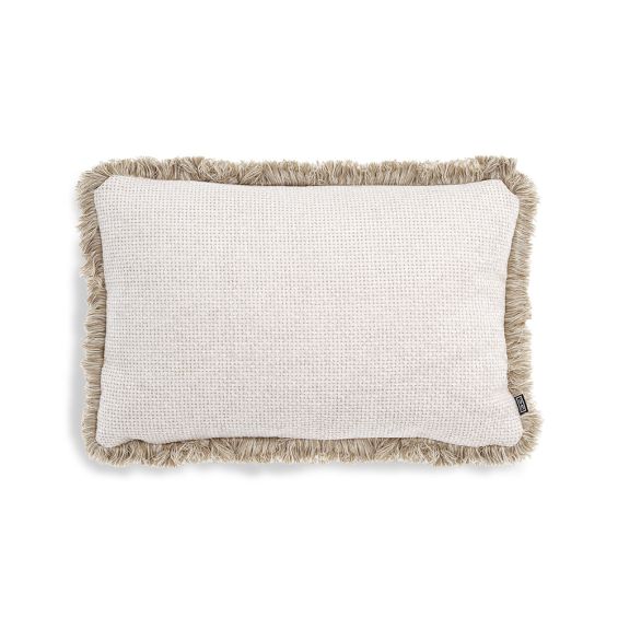 Delightful, rectangular cushion with beige fringe detail