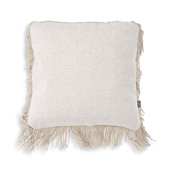 Charming, neutral pillow with cream fringe detail