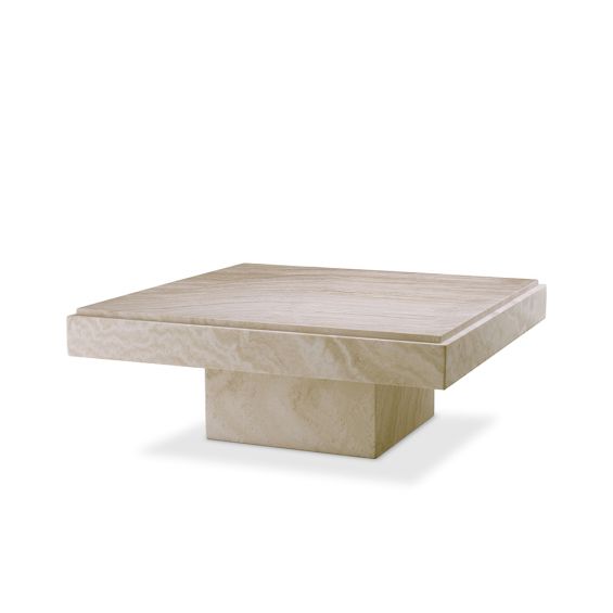 A luxury, square coffee table by Eichholtz crafted from travertine 