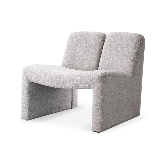 A luxurious bouclé grey chair by Eichholtz with graceful lines, slim proportions and a split backrest 