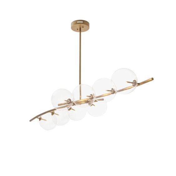 A stylish statement ceiling light by Eichholtz with clear glass spherical shades and an antique brass finish 