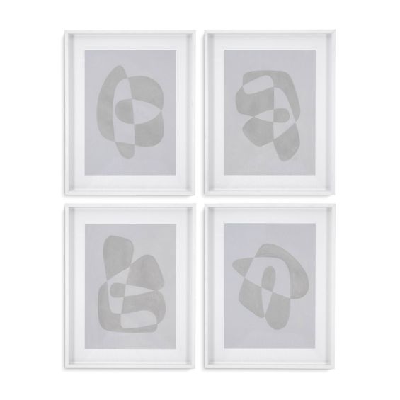 A stylish set of prints by Eichholtz featuring abstract curves with a grey and white finish 