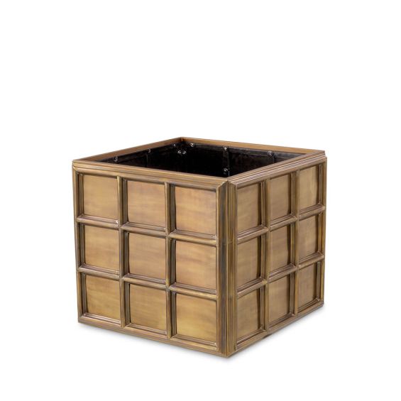 Gorgeously simple planter with vintage gold finish and grid design