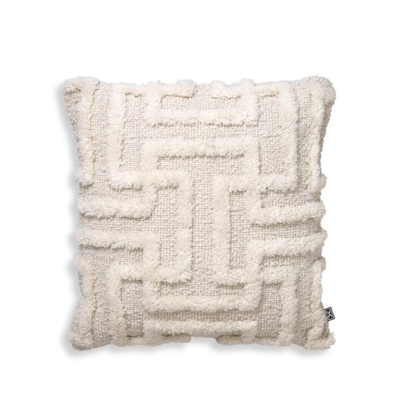 Hand woven geometric cushion with tufted wool detailing