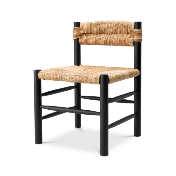 Stylish black frame dining chair with woven seat and backrest