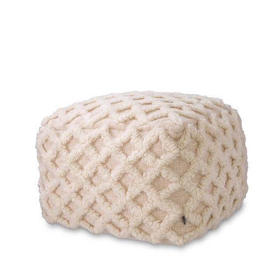 Cosy tufted wool detail pouffe in cream finish