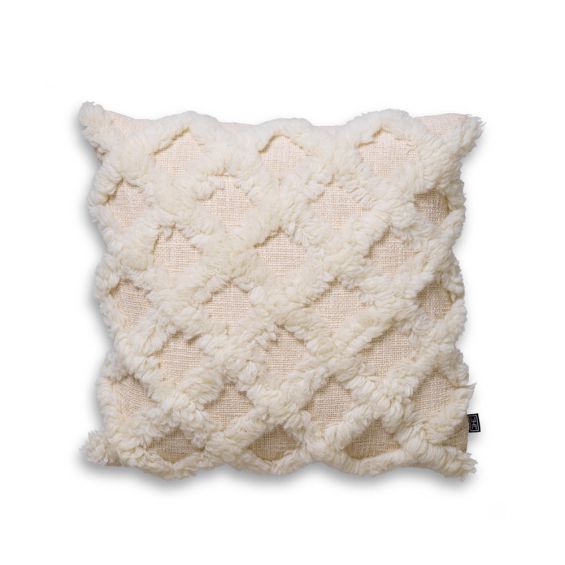 Fluffy grid pattern cushion in timeless cream colour