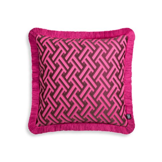 A stylish and bright coloured cushion with a lovely geometric print and playful fringed border