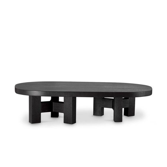 Black wooden coffee table with geometric legs