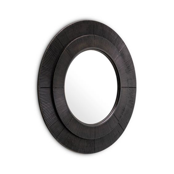 elegant bronze mirror with dual layers of decorative trim