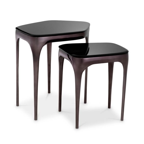 Set of 2 black nickel side tables