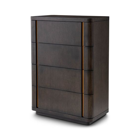 Mocha oak veneer dresser with brass detail