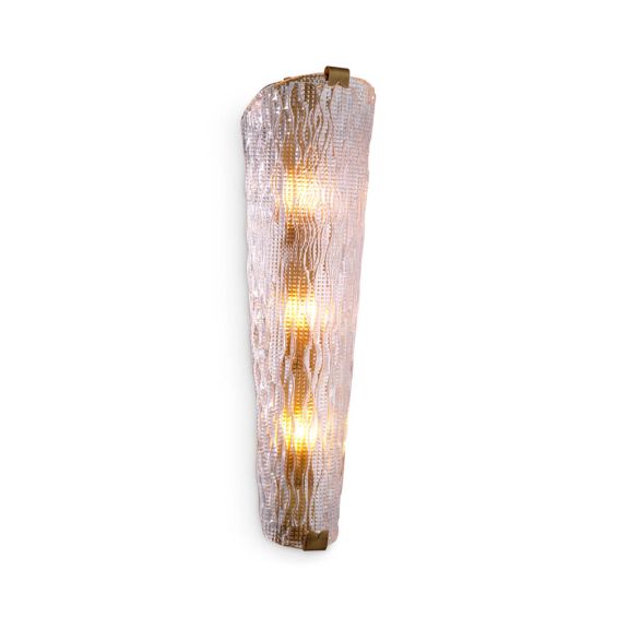 Glamorous brass wall lamp with textured glass shade