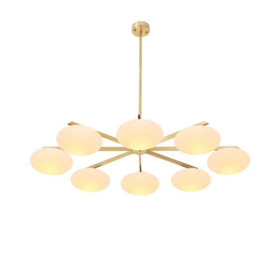 Brass lighting fixture with translucent orb lamps