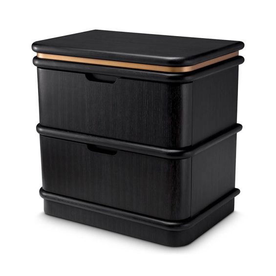 Charcoal grey bedside table with brass piping detail
