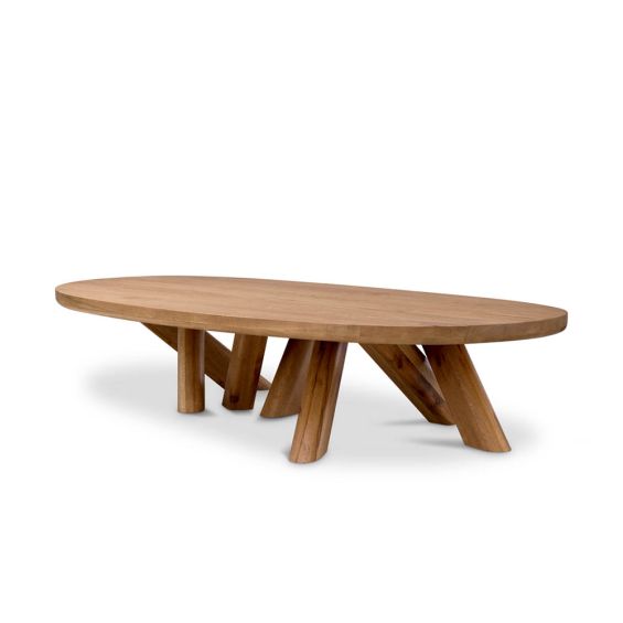 Illustrious oak table with overlapping legs and rounded edges