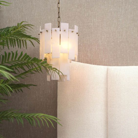 Dynamic chandelier with alabaster panels and brass details