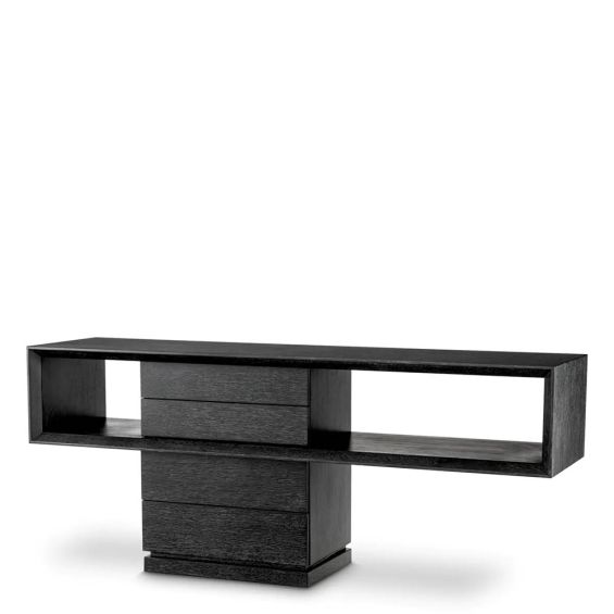 Charcoal grey oak console table with stacked shelving 