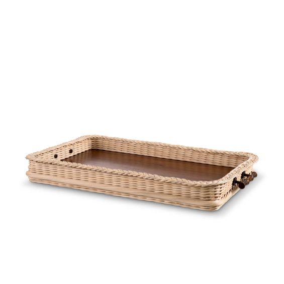 Natural rattan tray with wooden interior