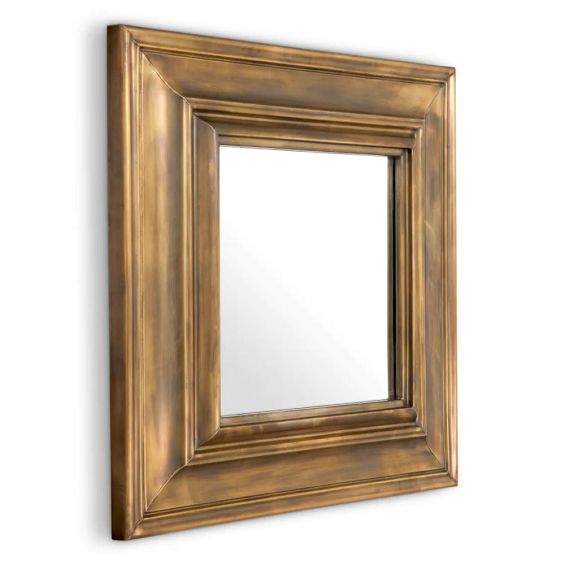Sophisticated square mirror with large vintage brass frame