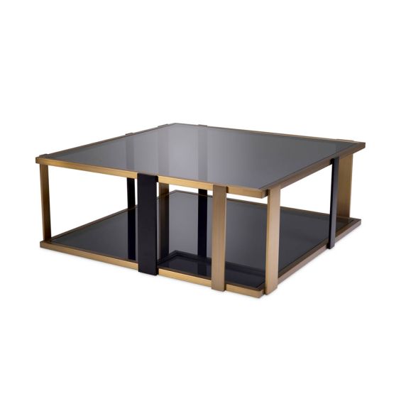 Brass coffee table with black smoke glass top
