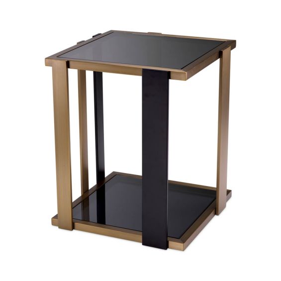 Brass side table with black smoke glass top