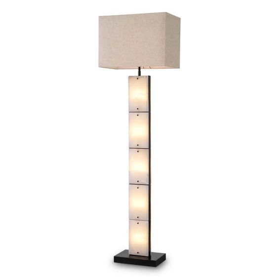 Floor lamp with illuminated alabaster panels down the length of the light